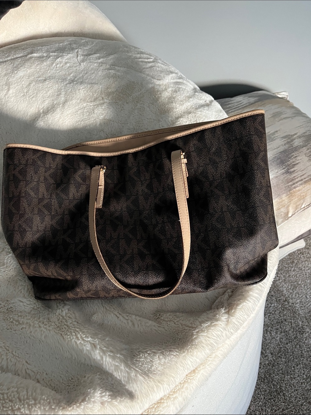 Michael Kors Brown Tote with Beige Trim